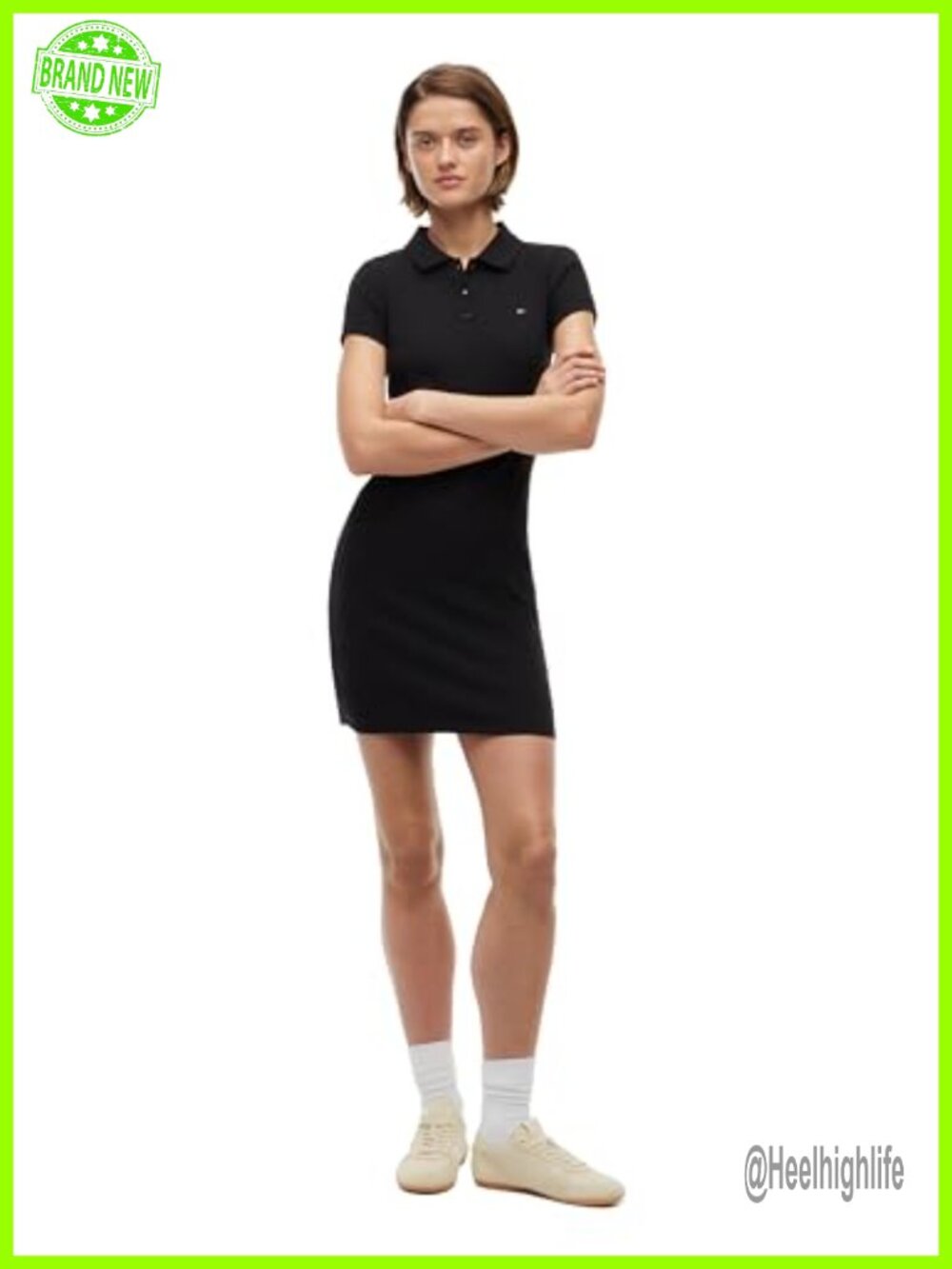 Women's Cotton Ribbed Polo Mini Dress Short Sleeve Stretch Casual Fitted